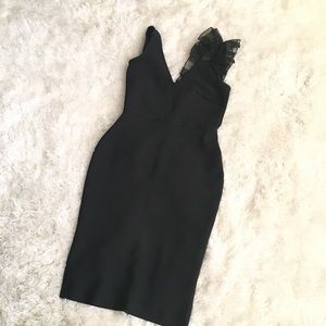 Exaggerate  ruffle slit hem bandage dress